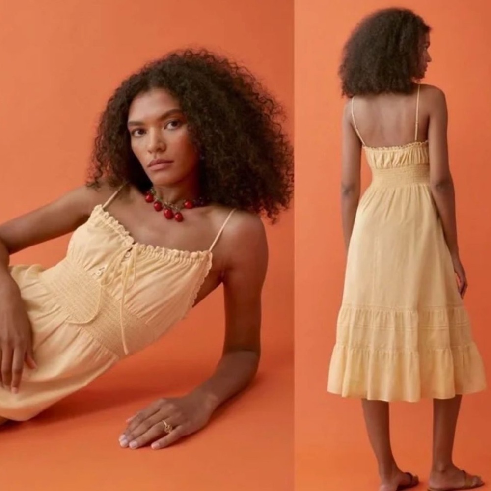 Reformation Landon Midi Dress  cotton Yellow Sundress with Spaghetti Straps 12